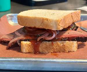 sliced brisket sandwich
